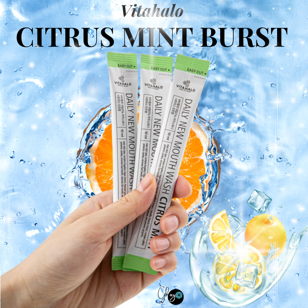 Vitahalo Citrus Mint Burst Portable Mouthwash – Travel Essential for Fresh Breath & Clean Mouth, Alcohol-Free with Xylitol & Birch Extract for Plaque, Cavity & Gingivitis Protection – Convenient Stick Packs (3pcs/set, 7pcs/set, 10pcs/set) Mouthwash Korea