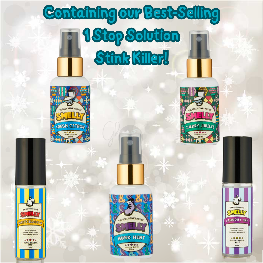 SMELLY Made in Korea: The Ultimate Odor-Busting Gift Box – Freshen Your Bathroom, Shoes, Pet and Home with Toilet Perfume, Sock & Shoe Freshener, and Room & Fabric Mist!