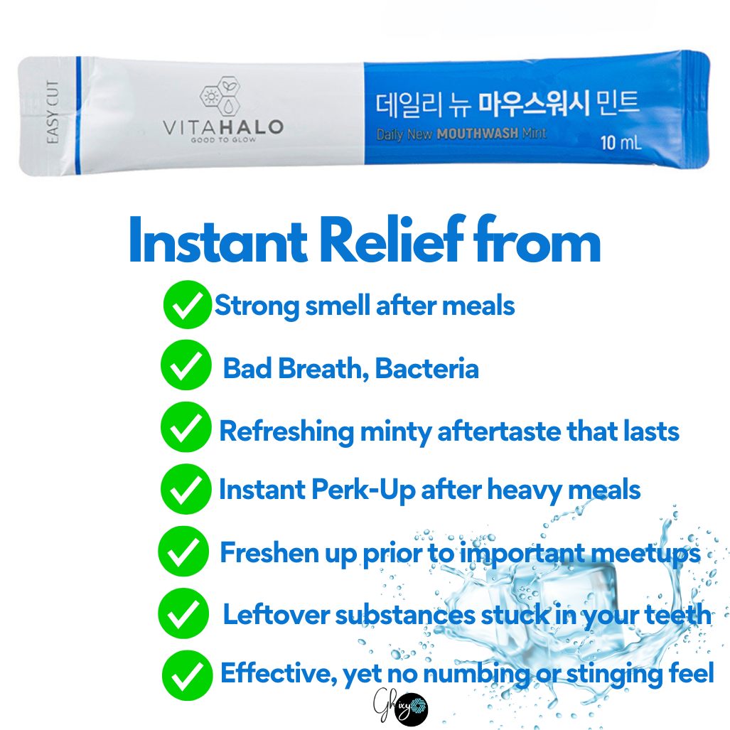 VITAHALO Icy Mint Mouthwash Stick – Fast Cooling Relief & Instant Freshness On the Go, Travel-Friendly Oral Care for Busy Lifestyles, Fights Plaque & Germs, Protects Against Cavities & Gingivitis, Compact Made in Korea, Refresh Anytime, Anywhere!