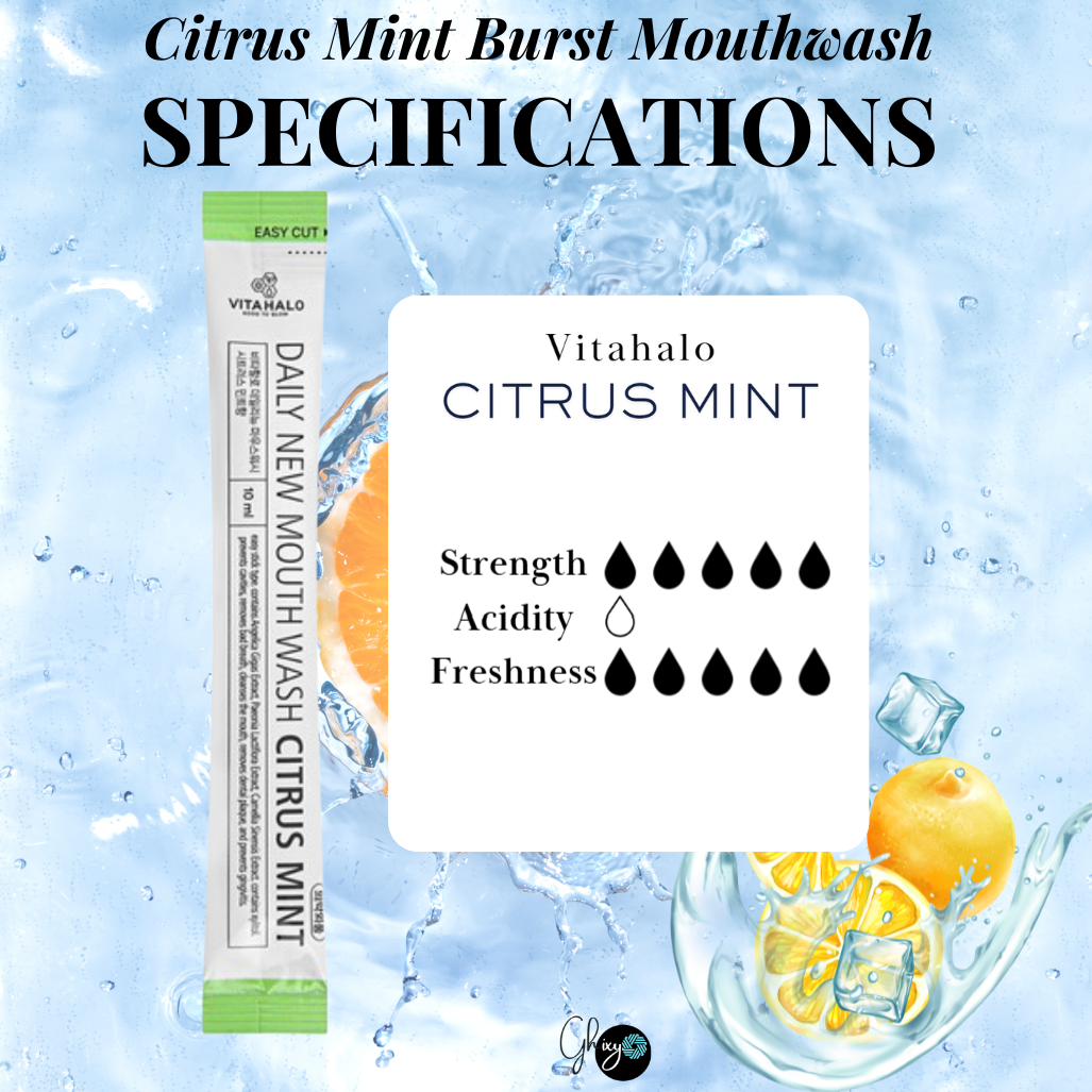 Vitahalo Citrus Mint Burst Portable Mouthwash – Travel Essential for Fresh Breath & Clean Mouth, Alcohol-Free with Xylitol & Birch Extract for Plaque, Cavity & Gingivitis Protection – Convenient Stick Packs (3pcs/set, 7pcs/set, 10pcs/set) Mouthwash Korea