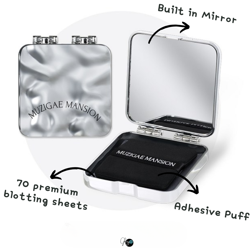 MUZIGAE MANSION Mirror Oil Paper 70 Sheets β Korean Charcoal-Infused Blotting Sheets with Built-in Mirror and Puff for Easy Oil Control, Shine-Free Skin & Flawless Makeup Touch-Ups β Compact, Eco-Friendly, Travel-Ready Skincare Must-Have
