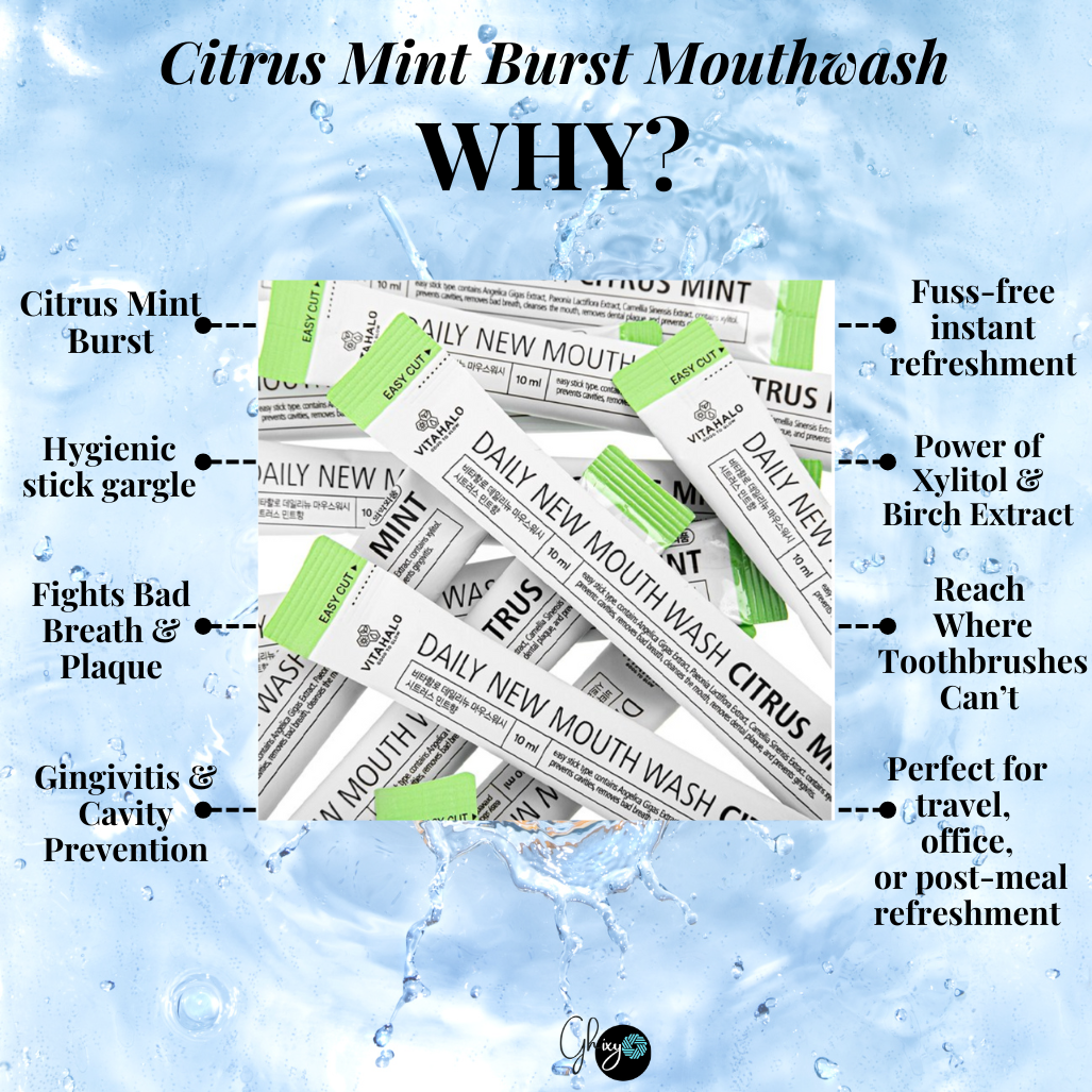 Vitahalo Citrus Mint Burst Portable Mouthwash – Travel Essential for Fresh Breath & Clean Mouth, Alcohol-Free with Xylitol & Birch Extract for Plaque, Cavity & Gingivitis Protection – Convenient Stick Packs (3pcs/set, 7pcs/set, 10pcs/set) Mouthwash Korea