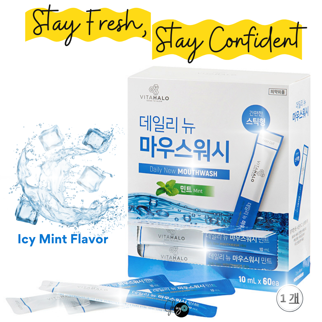 VITAHALO Icy Mint Mouthwash Stick – Fast Cooling Relief & Instant Freshness On the Go, Travel-Friendly Oral Care for Busy Lifestyles, Fights Plaque & Germs, Protects Against Cavities & Gingivitis, Compact Made in Korea, Refresh Anytime, Anywhere!