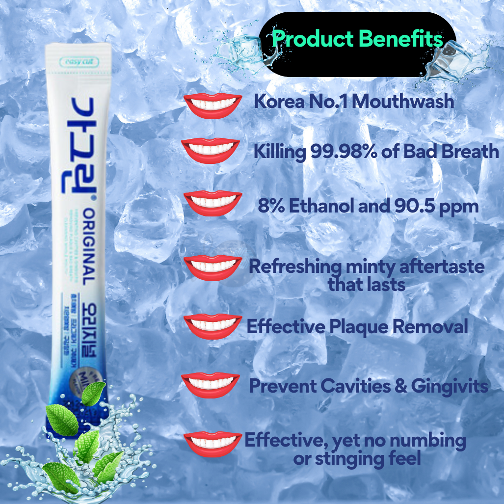 GARGLIN: Korea's #1 Refreshing Artic Mint Portable Mouthwash Stick (10ml X 8ea) - Instantly Banish Bad Breath & Eliminate Plaque for a Fresh Smile!