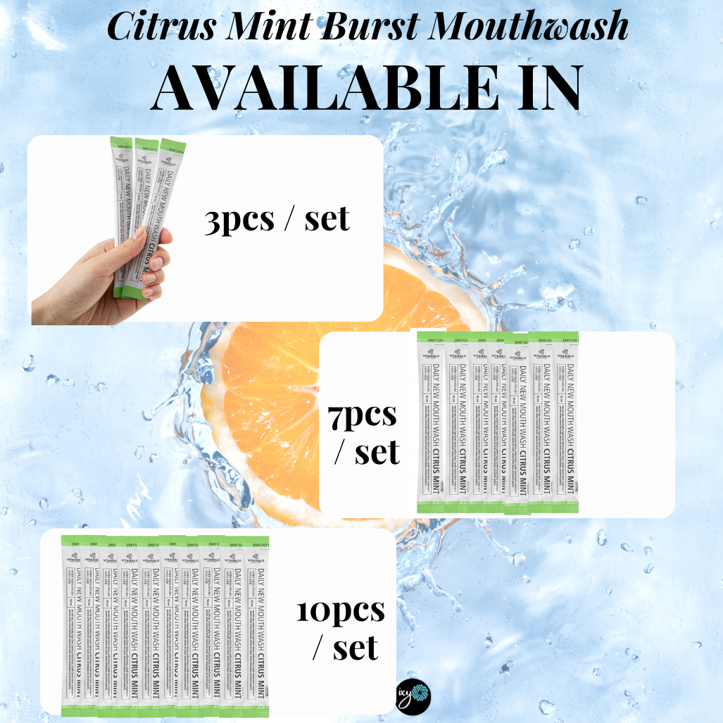 Vitahalo Citrus Mint Burst Portable Mouthwash – Travel Essential for Fresh Breath & Clean Mouth, Alcohol-Free with Xylitol & Birch Extract for Plaque, Cavity & Gingivitis Protection – Convenient Stick Packs (3pcs/set, 7pcs/set, 10pcs/set) Mouthwash Korea