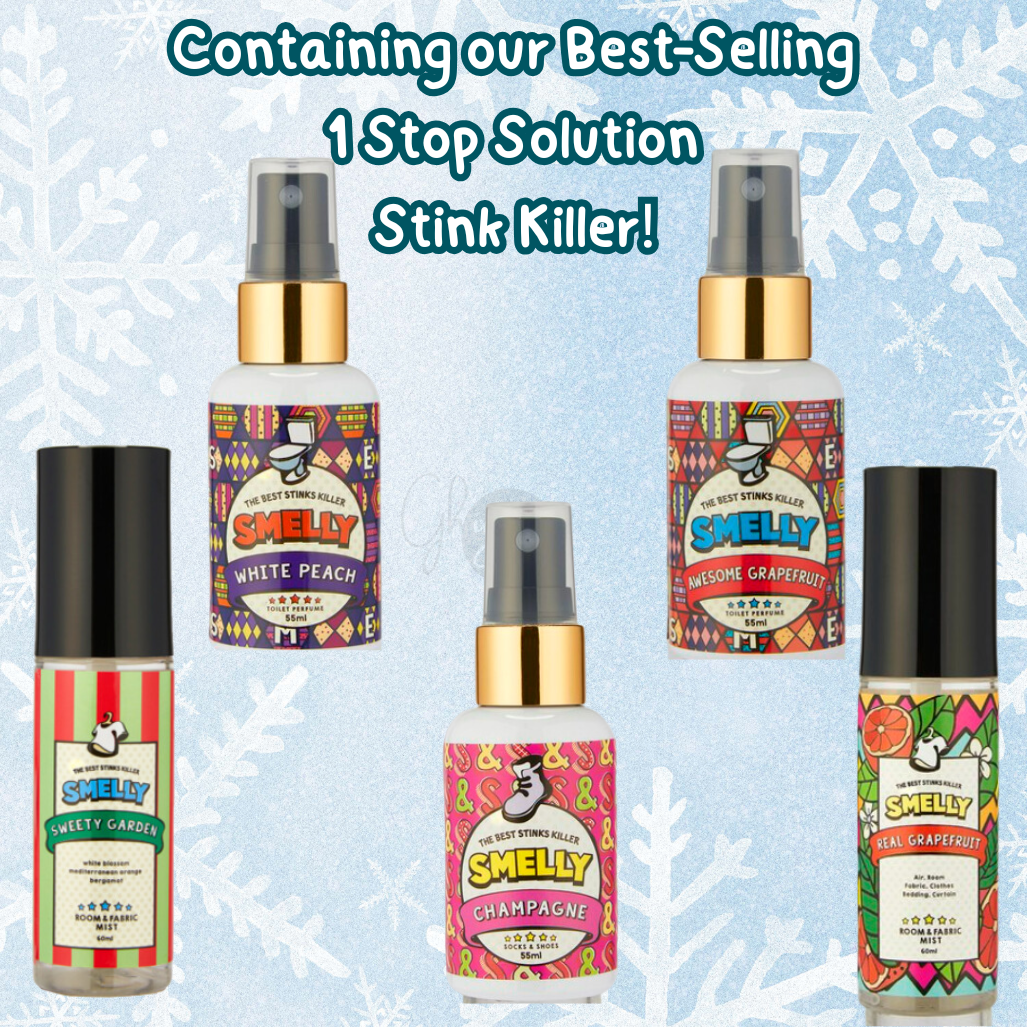 SMELLY Revitalize Your Space: The Ultimate Odor-Busting Gift Box from Korea – Freshen Up Your Bathroom, Shoes, Pets, and Home with Toilet Perfume, Sock & Shoe Freshener, and Room & Fabric Mist!