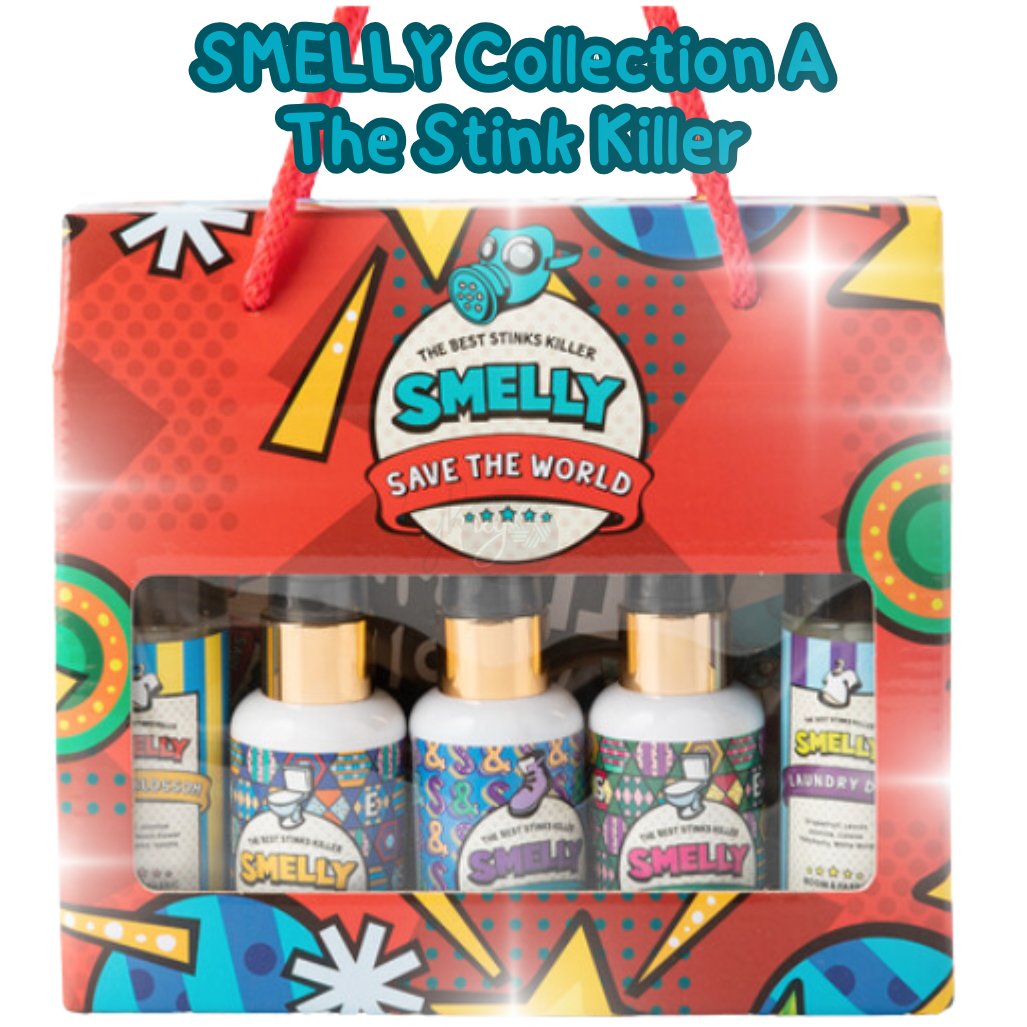 SMELLY Made in Korea: The Ultimate Odor-Busting Gift Box – Freshen Your Bathroom, Shoes, Pet and Home with Toilet Perfume, Sock & Shoe Freshener, and Room & Fabric Mist!