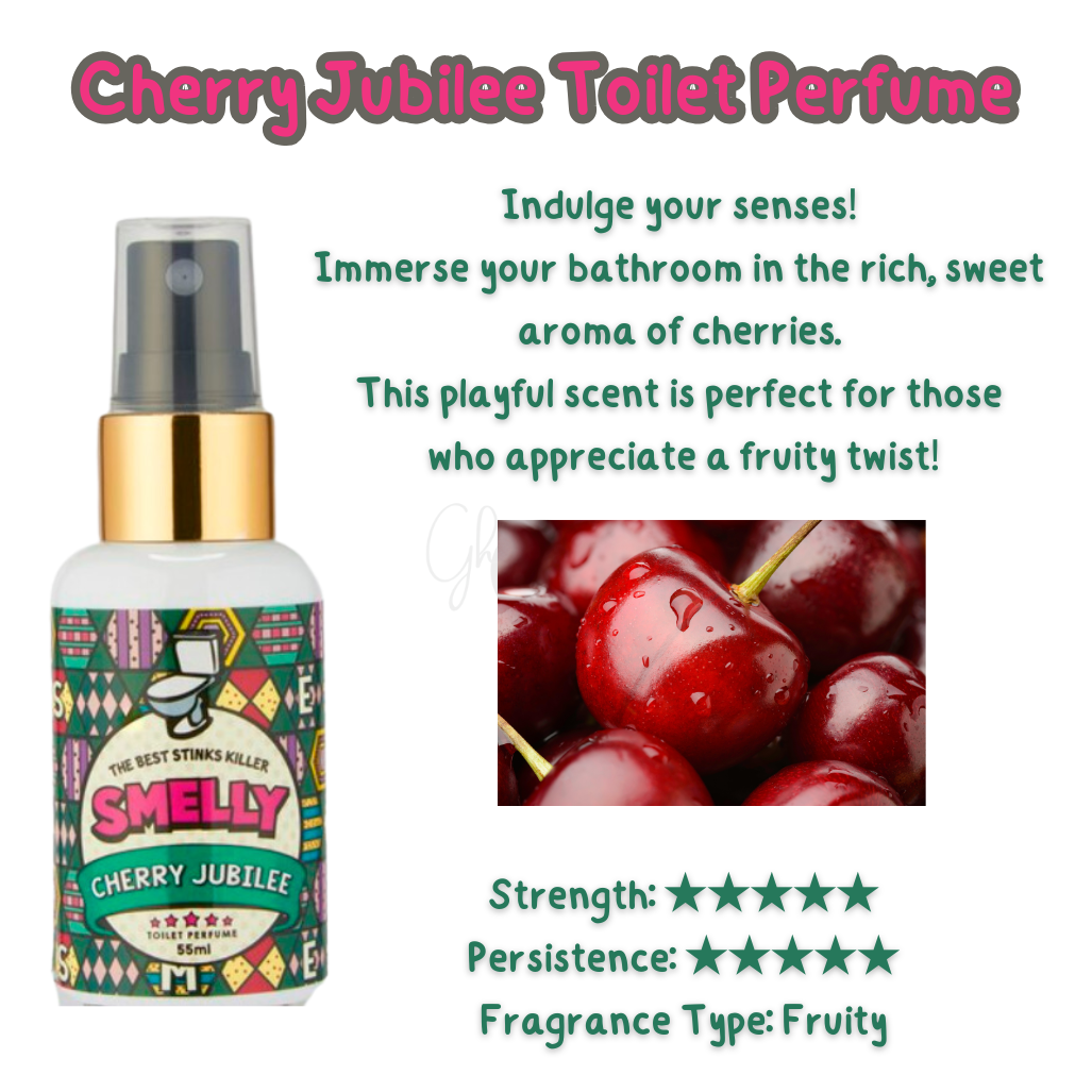 Elevate Your Bathroom Experience with SMELLY Cherry Jubilee Toilet Perfume - 55ml of Pure Freshness! Enjoy 450 Sprays of Long-Lasting, Natural Deodorization and Antibacterial Benefits