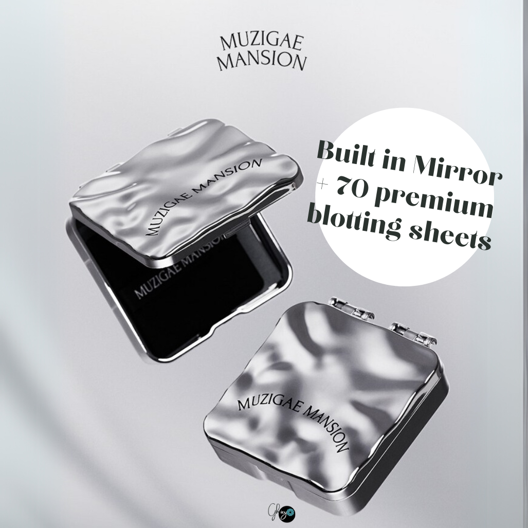 MUZIGAE MANSION Mirror Oil Paper 70 Sheets – Korean Charcoal-Infused Blotting Sheets with Built-in Mirror and Puff for Easy Oil Control, Shine-Free Skin & Flawless Makeup Touch-Ups – Compact, Eco-Friendly, Travel-Ready Skincare Must-Have