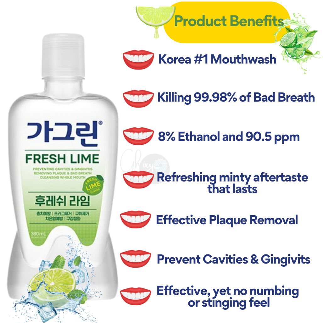 Korea's #1 Revitalizing Fresh Lime Mouthwash (750ml x 3) – GARGLIN: Freshen Your Breath Instantly & Fight Plaque for a Dazzling Smile!