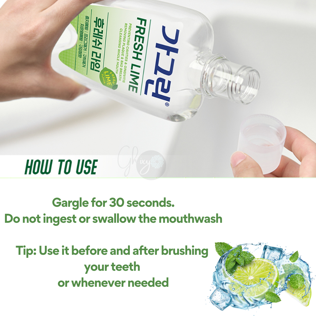 Korea's #1 Revitalizing Fresh Lime Mouthwash (750ml x 3) – GARGLIN: Freshen Your Breath Instantly & Fight Plaque for a Dazzling Smile!