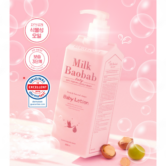 Milk Baobab Baby Daily Moisture Lotion 500ml: Korean-Made Hydrating Formula with 6 Plant Oils for Soft, Non-Sticky Skin!