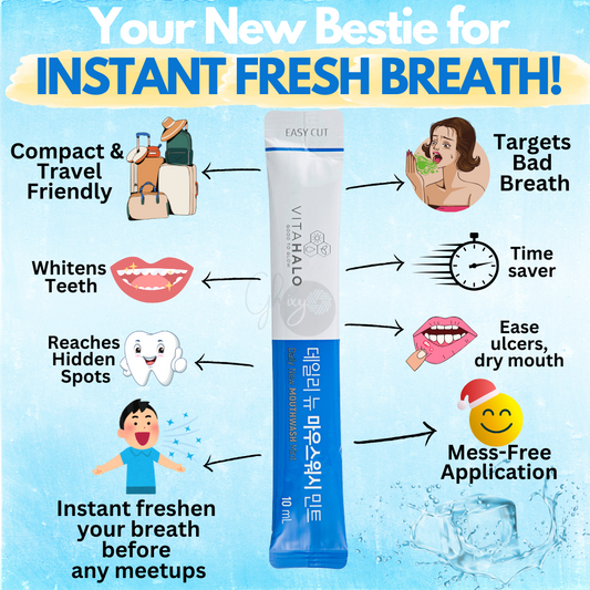 VITAHALO Arctic Icy Mint Portable Mouthwash Sticks – Instant Fresh Breath on-the-go, Travel-Friendly, Convenient, and Mess-Free! (Available in 1, 3, 5, 8, 10, 18, 28 Sticks/Pack)